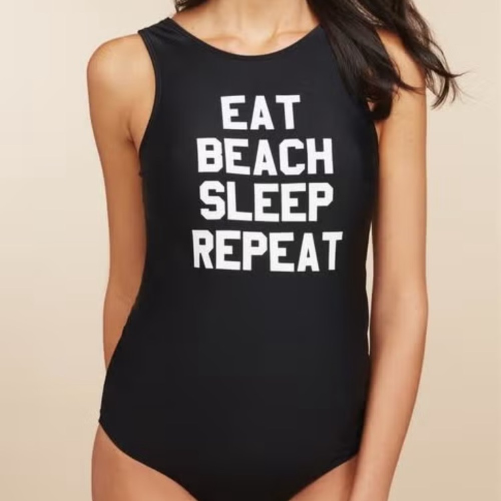 Women’s Black Graphic One-Piece Swimsuit - Eat Beach Sleep Repeat